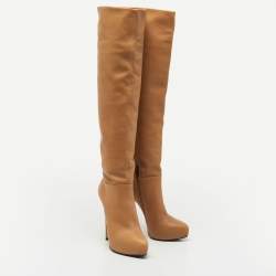 Pre Owned Le Silla Caramel Brown Leather Knee Length Boots Size 37