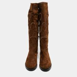 Pre Owned Le Silla Brown Suede Knee Length Boots Size 41