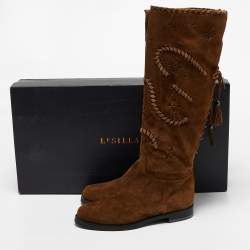 Pre Owned Le Silla Brown Suede Knee Length Boots Size 41