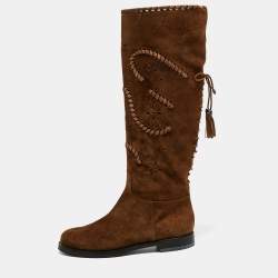 Pre Owned Le Silla Brown Suede Knee Length Boots Size 41