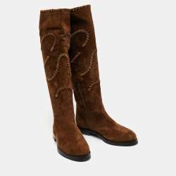 Pre Owned Le Silla Brown Suede Knee Length Boots Size 41