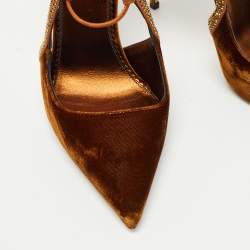 Le Silla Brown Velvet and Crystal Embellished Suede Cutout Ankle Wrap Pump Size 38
