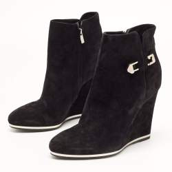 Le Silla Black Suede Wedge Ankle Boots Size 40