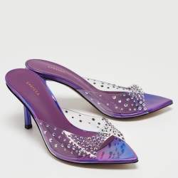 Le Silla Transparent/Purple Crystal Embellished PVC Slide Sandals Size 36