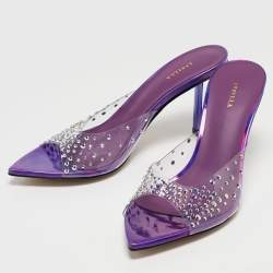 Le Silla Transparent/Purple Crystal Embellished PVC Slide Sandals Size 36