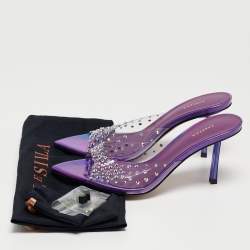 Le Silla Transparent/Purple Crystal Embellished PVC Slide Sandals Size 36