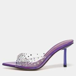 Le Silla Transparent/Purple Crystal Embellished PVC Slide Sandals Size 36