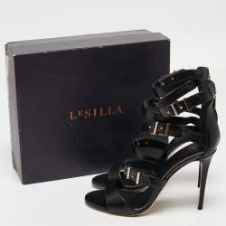 Le Silla Black Leather Minerva Strappy Sandals Size 40