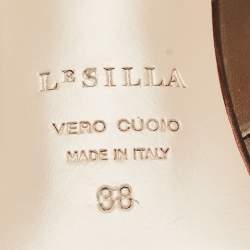 Pre Owned Le Silla Brown Leather Chain Detail Knee Length Boots Size 38