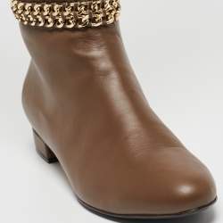 Pre Owned Le Silla Brown Leather Chain Detail Knee Length Boots Size 38