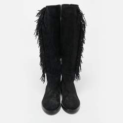 Le Silla Black Suede Fringe Detail Knee Length Boots Size 37.5