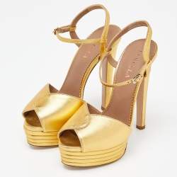 Le Silla Gold Leather Platform Ankle Strap Sandals Size 39