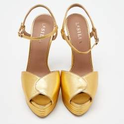 Le Silla Gold Leather Platform Ankle Strap Sandals Size 39