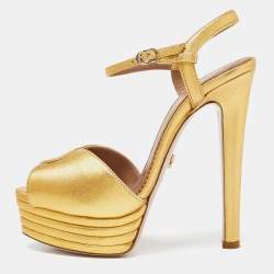 Le Silla Gold Leather Platform Ankle Strap Sandals Size 39