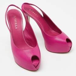 Pre Owned Le Silla Pink Leather Peep Toe Slingback Pumps Size 39  