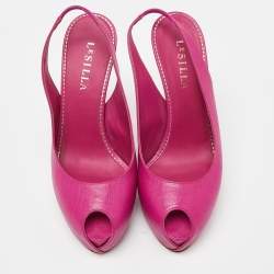 Pre Owned Le Silla Pink Leather Peep Toe Slingback Pumps Size 39  