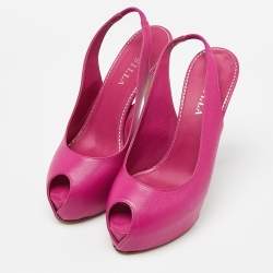 Pre Owned Le Silla Pink Leather Peep Toe Slingback Pumps Size 39  