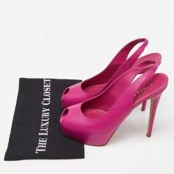 Pre Owned Le Silla Pink Leather Peep Toe Slingback Pumps Size 39  
