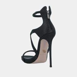 Pre Owned Le Silla Black Glitter Ankle Strap Sandals Size 35.5