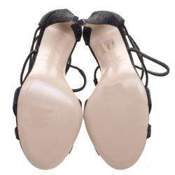 Pre Owned Le Silla Black Crystal Embellished Suede Strappy Sandals Size 38
