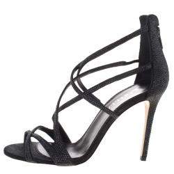 Pre Owned Le Silla Black Crystal Embellished Suede Strappy Sandals Size 38.5