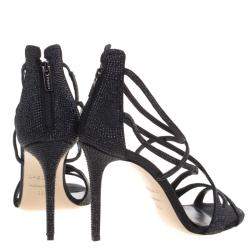 Pre Owned Le Silla Black Crystal Embellished Suede Strappy Sandals Size 38.5