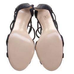 Pre Owned Le Silla Black Crystal Embellished Suede Strappy Sandals Size 38.5