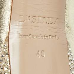 Pre Owned Le Silla Gold Leather Crystal Embellished Platform Peep Toe Pumps Size 40