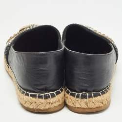Le Silla Black Leather and Embellished Suede Espadrille Flats Size 37