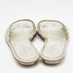 Le Silla Silver Crystal Embellished Textured Suede Flat Slides Size 37.5