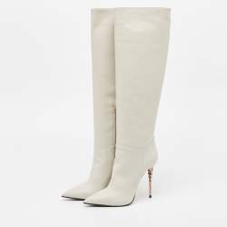 Pre Owned Le Silla Cream Leather Over The Knee Boots Size 38