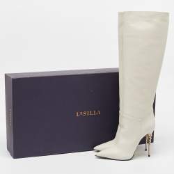 Pre Owned Le Silla Cream Leather Over The Knee Boots Size 38