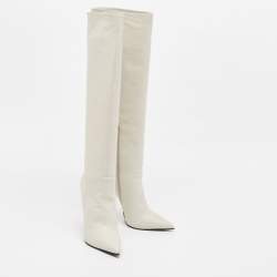 Pre Owned Le Silla Cream Leather Over The Knee Boots Size 38