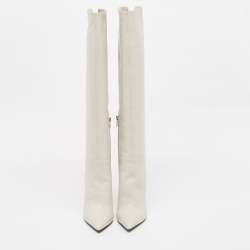 Pre Owned Le Silla Cream Leather Over The Knee Boots Size 38