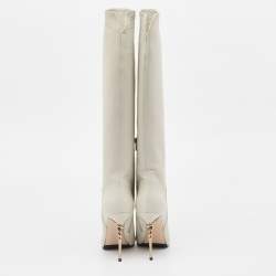 Pre Owned Le Silla Cream Leather Over The Knee Boots Size 38