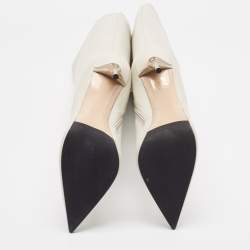 Pre Owned Le Silla Cream Leather Over The Knee Boots Size 38