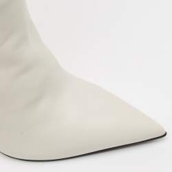 Pre Owned Le Silla Cream Leather Over The Knee Boots Size 38