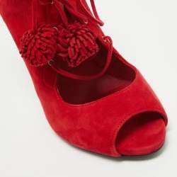 Le Silla Red Suede Lace Up Ankle Length Boots Size 40