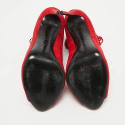 Le Silla Red Suede Lace Up Ankle Length Boots Size 40