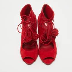 Le Silla Red Suede Lace Up Ankle Length Boots Size 40