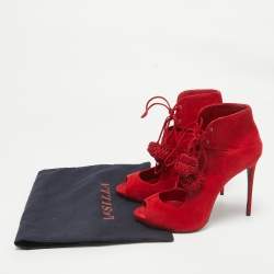 Le Silla Red Suede Lace Up Ankle Length Boots Size 40