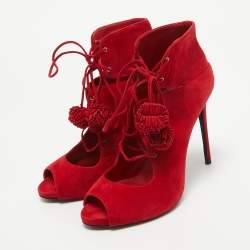 Le Silla Red Suede Lace Up Ankle Length Boots Size 40