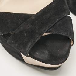 Le Silla Black Suede Wedge Ankle Wrap Sandals Size 40