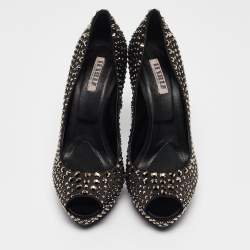 Le Silla Black Satin Crystals Peep Toe Pumps Size 41