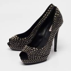 Le Silla Black Satin Crystals Peep Toe Pumps Size 41