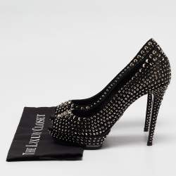 Le Silla Black Satin Crystals Peep Toe Pumps Size 41