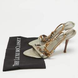 Le Silla Metallic Leather Crystal Embellished Ankle Strap Sandals Size 39