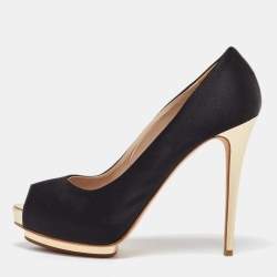 Le Silla Black Satin Peep Toe Platform Pumps Size 38