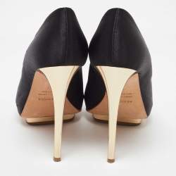 Le Silla Black Satin Peep Toe Platform Pumps Size 38