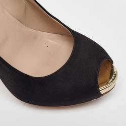 Le Silla Black Satin Peep Toe Platform Pumps Size 38